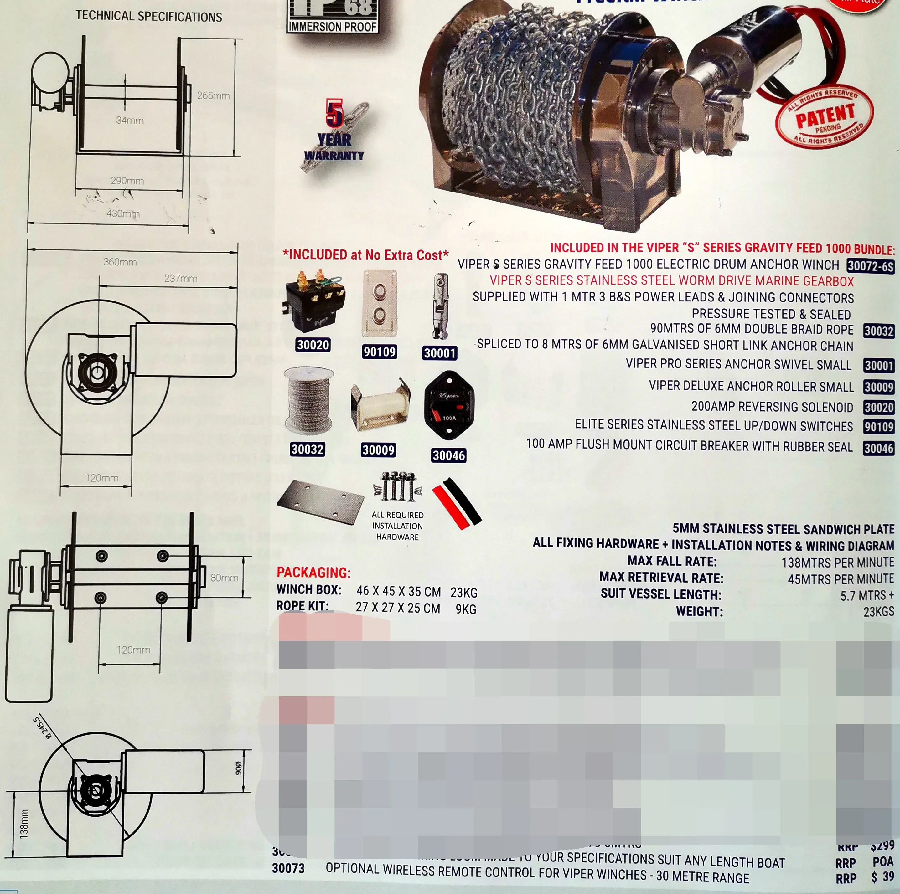 Marine Equipment 1000W 316 Sta - Fishing Boat Anchor Winch avis et prix
